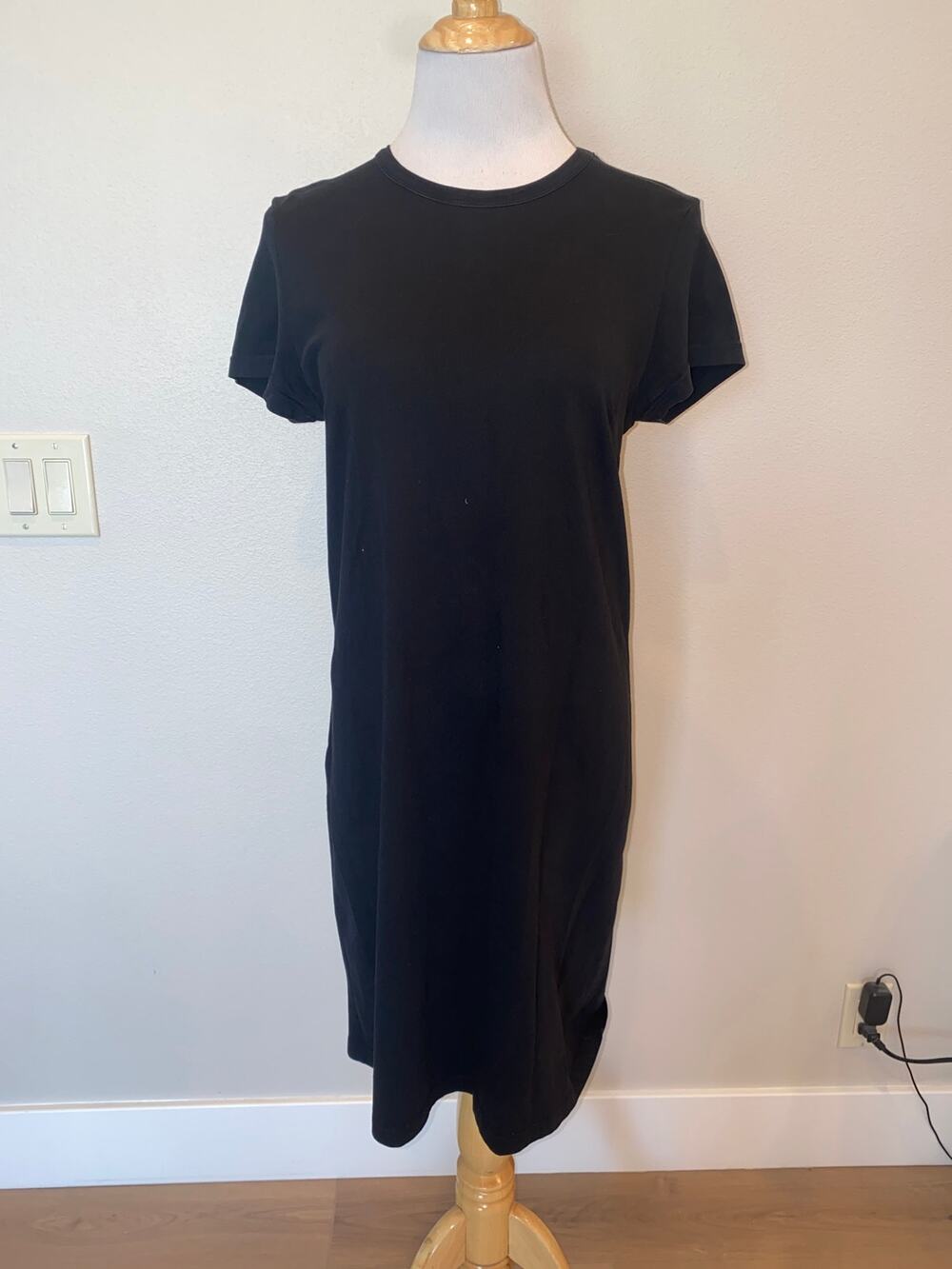 Agnes B Dress S/S Black 100% Cotton Knit Knee Length Size 3 (Large)